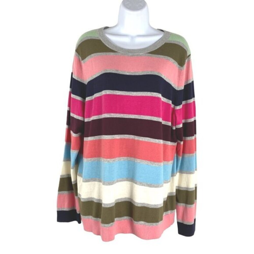 Talbots Sweater Top XL‎ Multicolored Striped Cotton Blend Tie Back NWT TP-2159